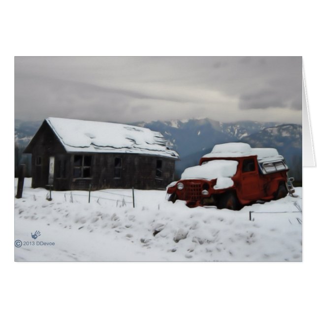 Gamla röda Lastbil Hälsningskort (Framsidan Horizontal)