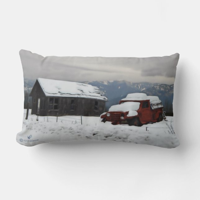 Gamla röda Lastbil Lumbarkudde (Framsida)