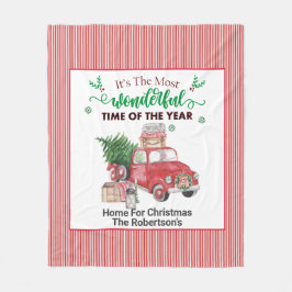 Gamla Röda Lastbil Träd Hem för julstuga tomt Fleecefilt