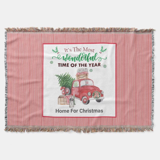 Gamla Röda Lastbil Träd Hem inför jul Filt (Framsidan)