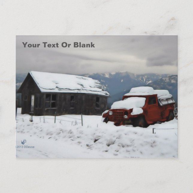 Gamla röda Lastbil Vykort (Framsida)