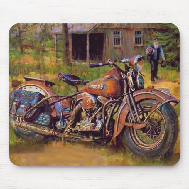 Gamla, roliga motorcykelkonst musmatta (Framsidan)
