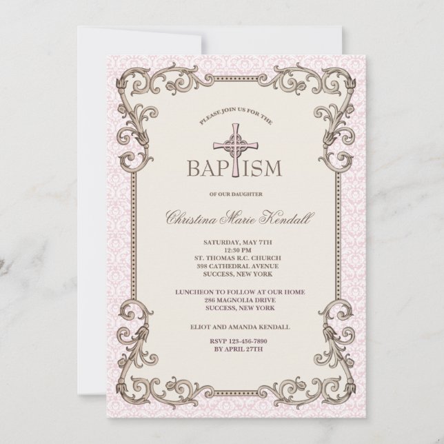 Gamla Rosa Baptism-inbjudan Inbjudningar (Framsida)