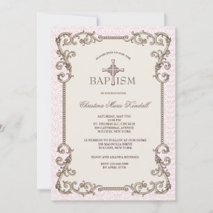 Gamla Rosa Baptism-inbjudan Inbjudningar