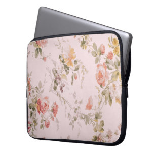 Gamla Rosa Blommigt Tapet Laptop Fodral