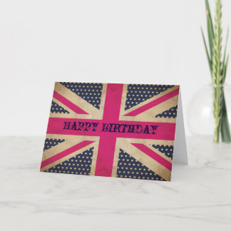Gamla Rosa Union Jack Flagga Grattis på födelsedag Kort