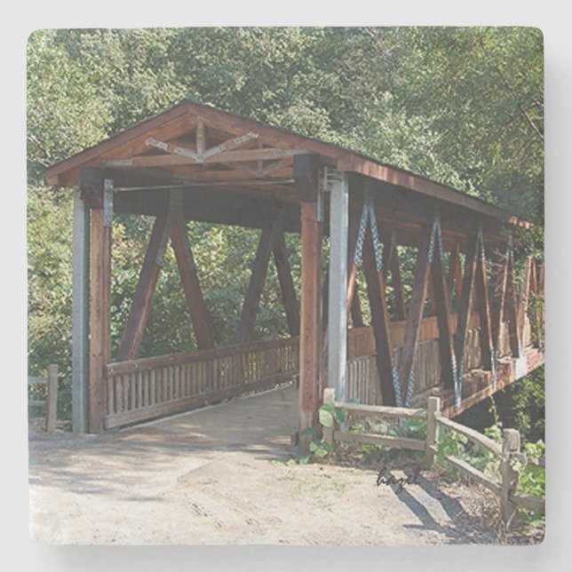 Gamla Roswell Mill Covered Bridge, Georgia Marble  Underlägg Sten (Framsidan)