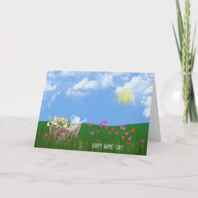 Gamla rullbarler med blommor Namn Dag Kort (Framsida)