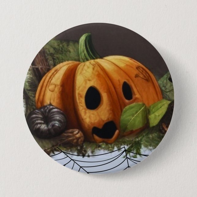 Gamla Rustic Pumpkin Spook Halloween fest Knapp (Framsida)