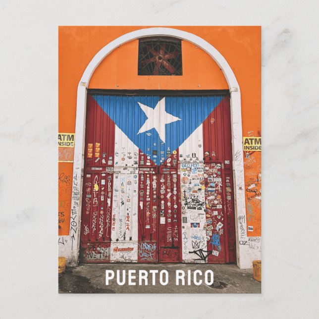 Gamla San Juan Puerto Rican Flagga Street Art Door Vykort (Framsida)