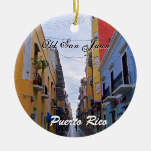 Gamla San Juan Puerto Rico-färgade hus Julgransprydnad Keramik