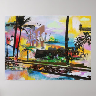 Gamla San Juan, Puerto Rico - konstnärlig collage Poster
