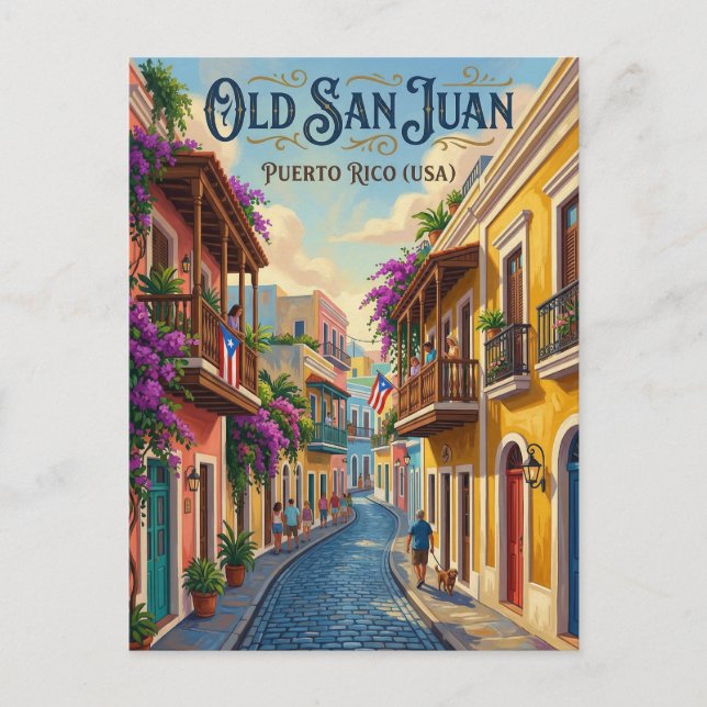 Gamla San Juan Puerto Rico Vykort (Framsida)