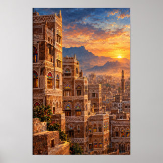 Gamla Sana'a i gryningen - Jemensk arkitektur Poster