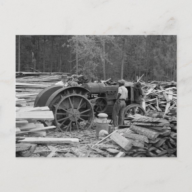 Gamla Sawmill Tractor, 1935 Vykort (Framsida)