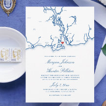 Gamla Saybrook CT Karta Elegant Navy Blue Bröllop