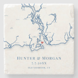Gamla Saybrook CT Karta marblå Bröllop Stenunderlägg