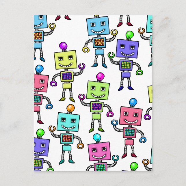 Gamla Skool retro Robots Vykort (Framsida)