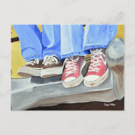 Gamla skor och gamla bilvykort vykort