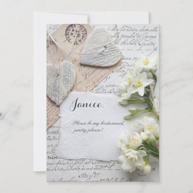 Gamla skript med hjärtan och blommor inbjudningar (Framsida)