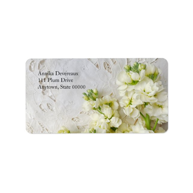 Gamla snöre med vita blommor adressetikett (Framsidan)