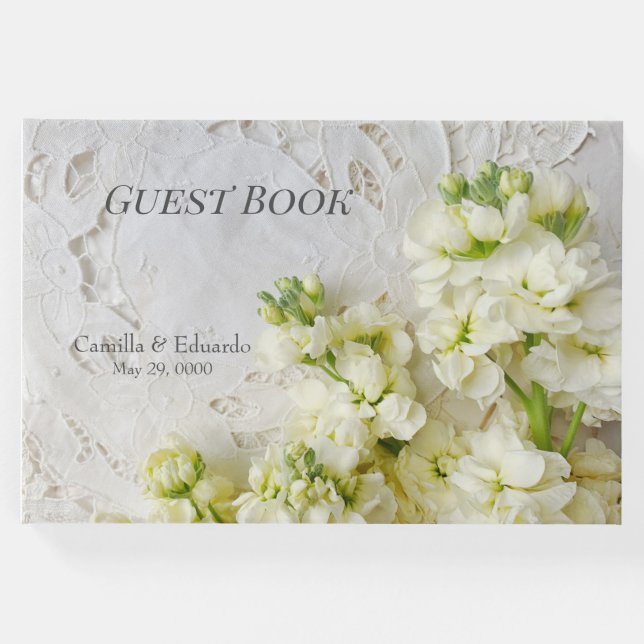Gamla snöre med vita blommor bröllop gästböcker (Framsida)