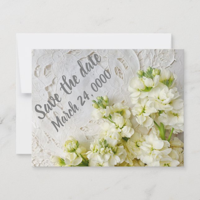 Gamla snöre med vita blommor spara datumet (Framsida)