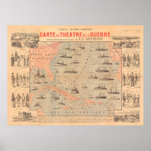 Gamla spanska amerikanska Krig Karta (1898) Poster