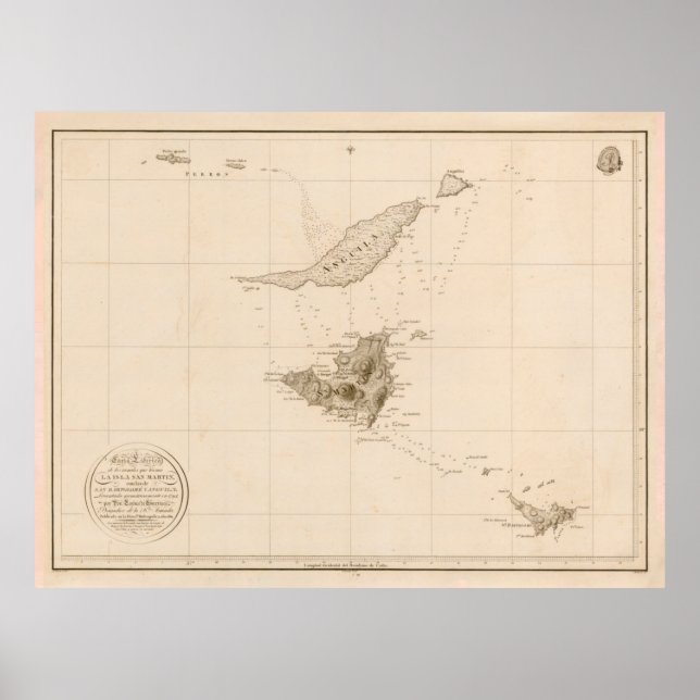 Gamla St Martins, Anguilla & St Barts Island Karta Poster (Framsidan)