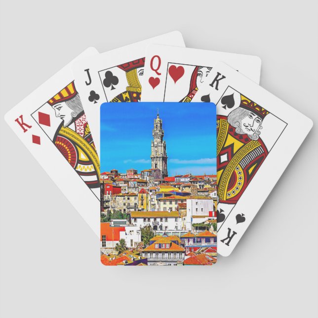 Gamla staden Porto med torn Clerigos Casinokort (Baksidan)