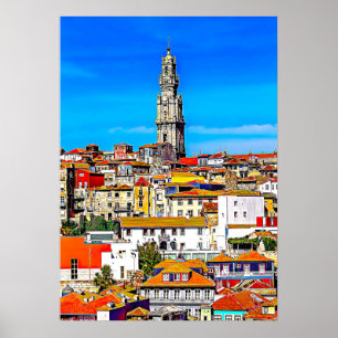 Gamla staden Porto med torn Clerigos Poster