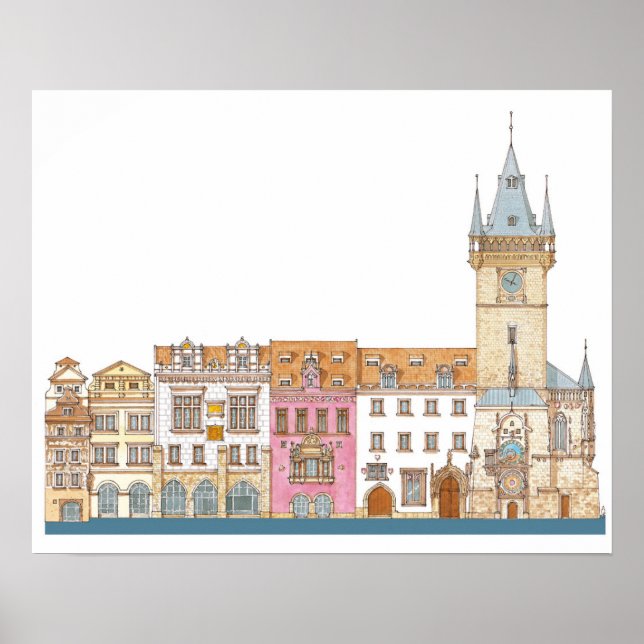 Gamla stadshuset. Prag Tjeckiska Poster (Framsidan)