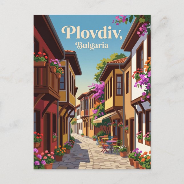 Gamla stan gränden, Plovdiv Bulgarien Vykort (Framsida)