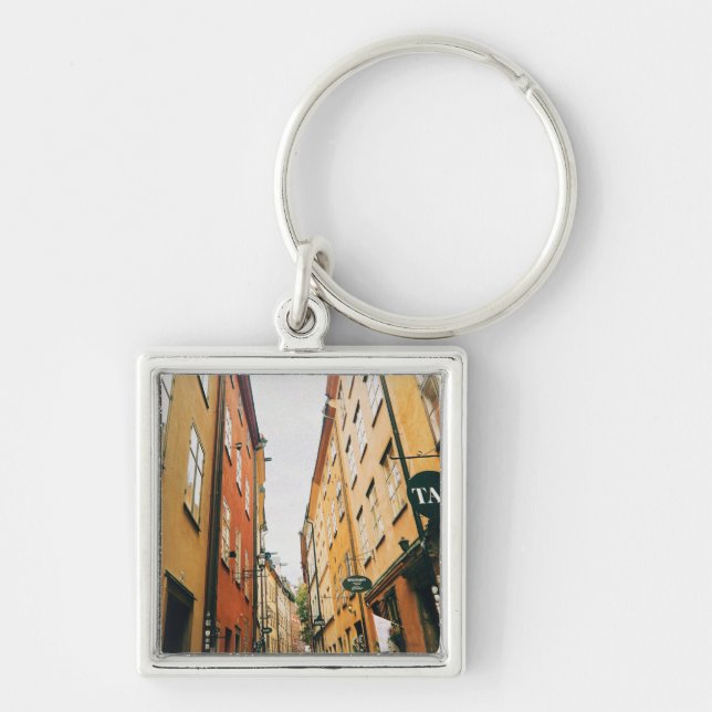 Gamla Stan, Stockholms gamla stad Fyrkantig Silverfärgad Nyckelring (Framsidan)