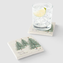 Gamla Stil Watercolor Julgran i Snö Stenunderlägg