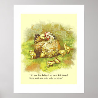 Gamla Storybook Page Mor Hen med Chickarna Nursery Poster