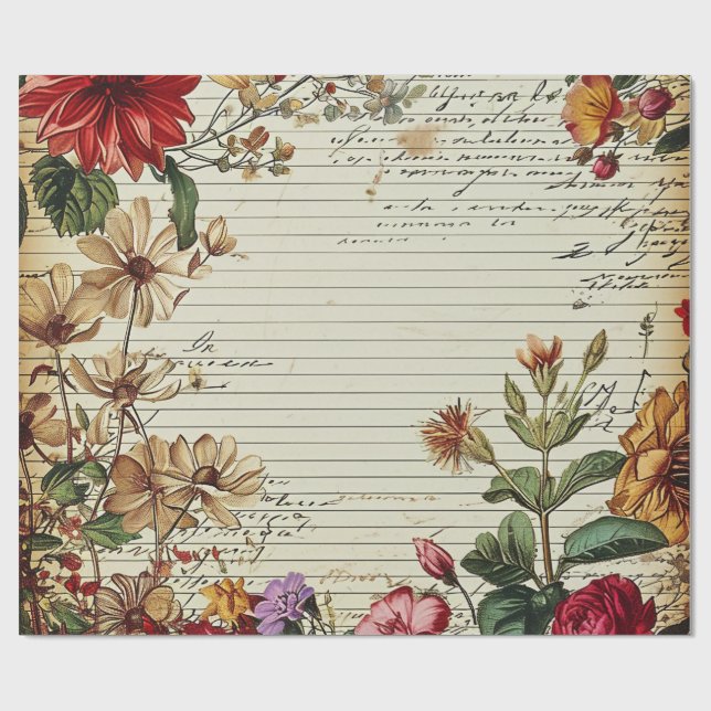 Gamla Sunk Journal Flower Brev Presentpapper (Platt)