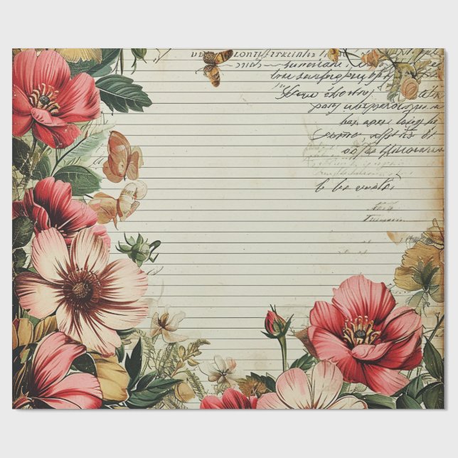 Gamla Sunk Journal Flower Brev Presentpapper (Platt)