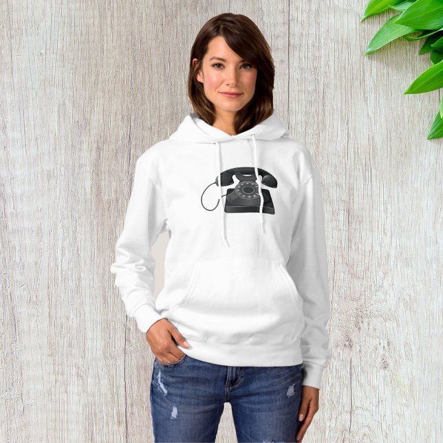 Gamla svarta Mobila kvinnor Hoodie T Shirt (Skapare uppladdad)
