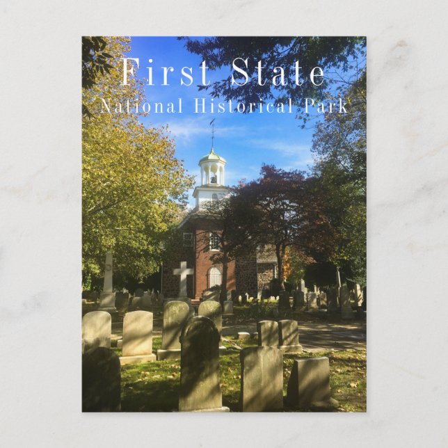 Gamla svenskar kyrka och kyrkogård, First State NH Vykort (Framsida)