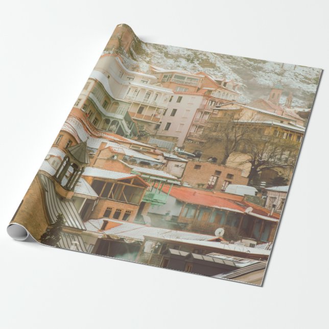 Gamla Tbilisi historiska byggnad. Caucasus Travel  Presentpapper (Utrullad)