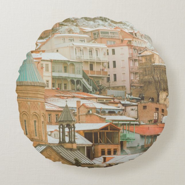 Gamla Tbilisi historiska byggnad. Caucasus Travel  Rund Kudde (Framsidan)