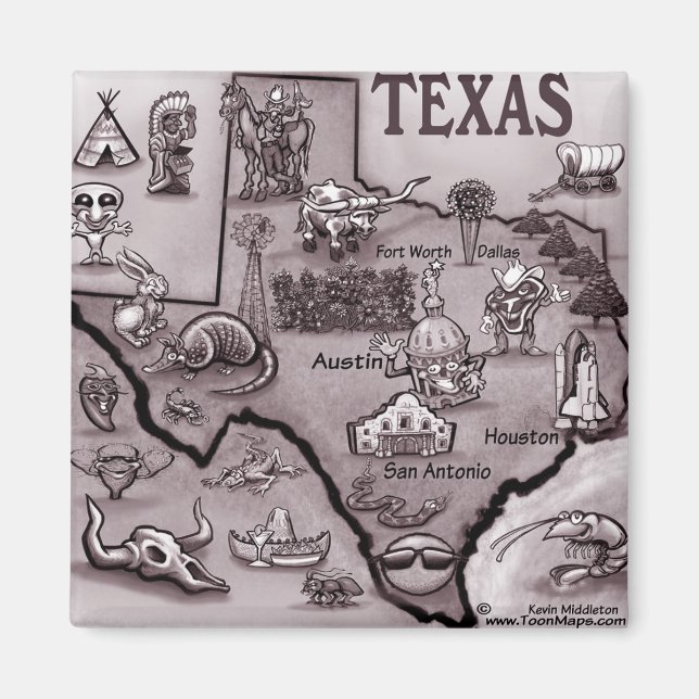 Gamla Texas Tecknad Karta Magnet (Framsidan)