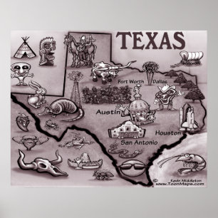Gamla Texas Tecknad Karta Poster
