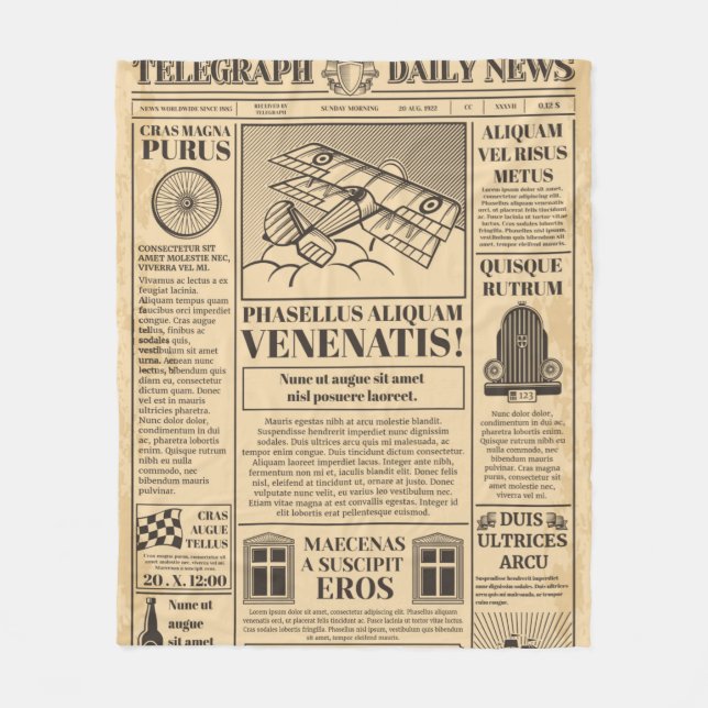 Gamla tidningens vintage. Retro-tidningspapper med Fleecefilt (Framsidan)
