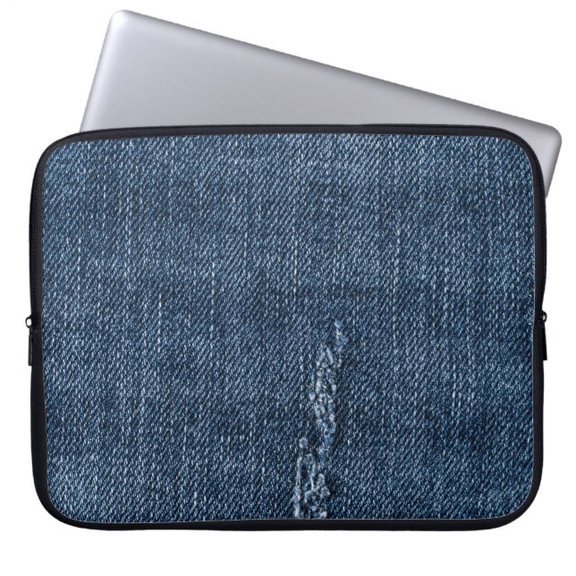Gamla torn denim: jeans struktur. laptop fodral (Framsidan)