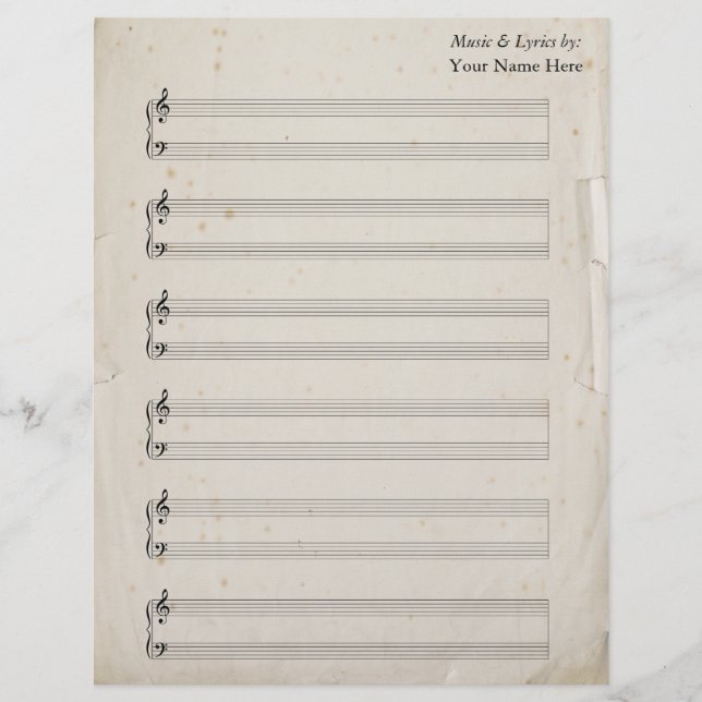 Gamla Torn Page Blank Lakan Music Piano Staves (Framsida)