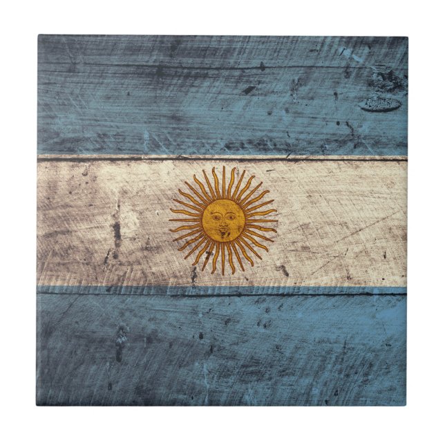 Gamla träargentinska Flagga; Kakelplatta (Framsidan)