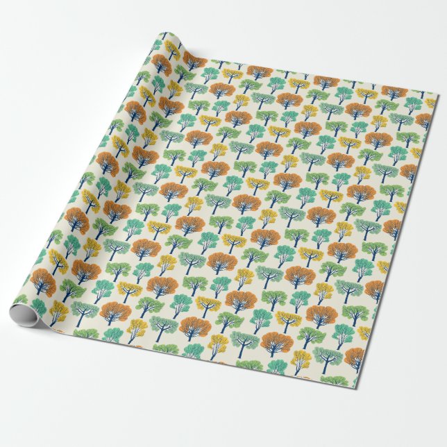 Gamla Träd Natur Sömlöst Mönster Presentpapper (Utrullad)
