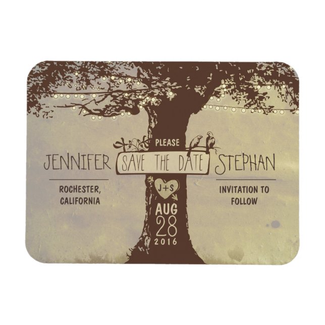 Gamla träd-strängen ljus spara datum magneter (Horisontell)